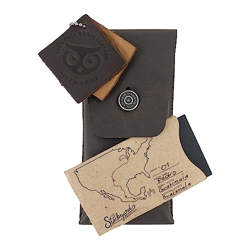 Image of Hide & Drink, Rectangular Pencil Case with Button Closure, Office Accessories, Handmade from Full Grain Leather - Bourbon Brown