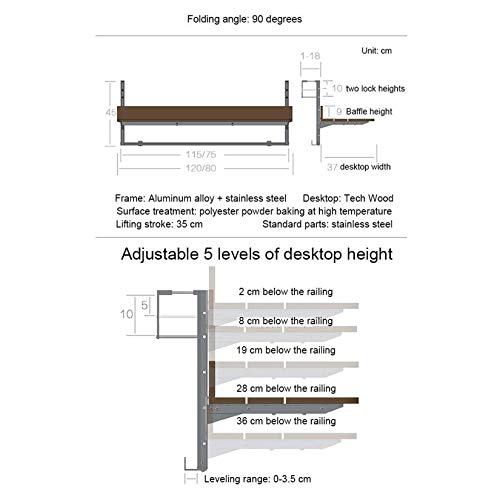 Tavolino pieghevole regolabile – Design compatto per balcone, appartamento, uso esterno, salvaspazio, facile da pulire, costruzione robusta
