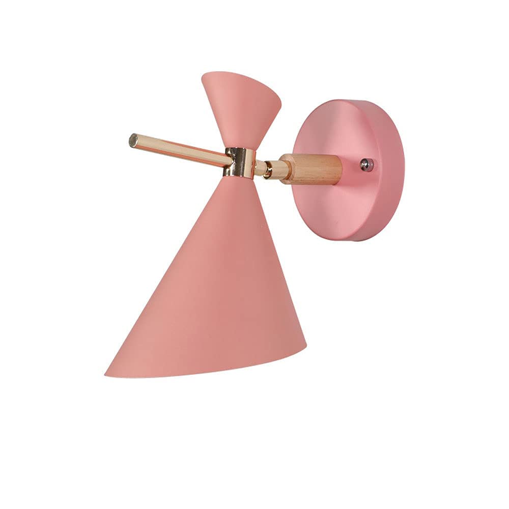 SXECAEPS Nordic Wall Lamp Bedroom Bedside Light, 360° Rotation Sconce Metal Lantern, Modern Headboard Lighting Fixtures for Reading Corridor Living Room Study Room/Pink