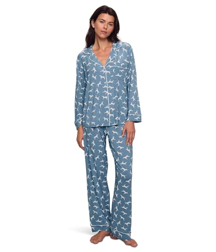 Eberjey Women's Gisele Printed Long Pj Set, Dalmatian Faded Denim
