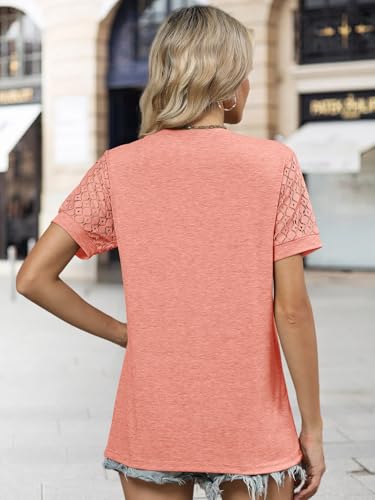 2PCS Womens Tops Summer Loose Casual Crewneck Lace Sleeve T Shirts Fashion Beach Vacation Clothes Cute Blouse 2025