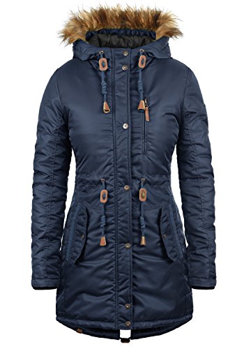 BlendShe EDA Parka Abrigo Chaqueta De Invierno con Capucha Efecto Pelo para Mujer con Capucha, tamaño:S, Color:Navy (70230)