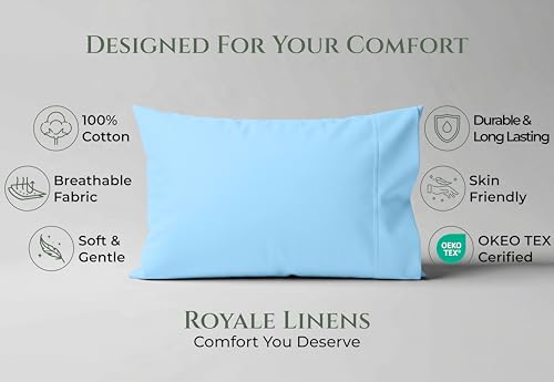 Image of Royale Linens 100% Cotton Pillow Cases Standard Size Set of 2 - Percale Pillowcase - Blue Pillow Cases Soft Cooling & Breathable Hotel Cotton Pillowcases, Fits Standard Pillows (20 inchx26 inch, Lake Blue)
