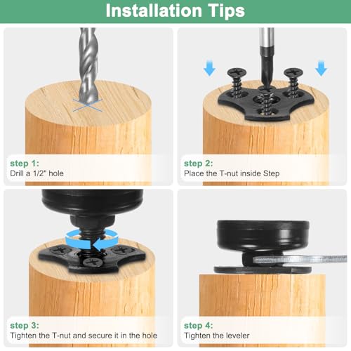 Image of M METERXITY 8-Pack Furniture Feet 3 /8 inch-16 Thread w T-Nut Kit 2640LBS Black