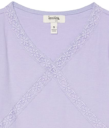 Speechless Girls' Short Sleeve Rib Knit and Lace Accent Top2