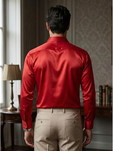 Image of DEELMO Men's Stylish Solid Satin Casual Shirt for Men Full Sleeves| Poly Satin Silk Shirt