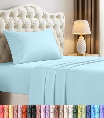 Image of Utopia Bedding Twin Sheet Set - 3 Piece Bed Sheets for Twin Size Bed, Soft and Breathable Microfiber, Includes 1 Fitted Sheet, 1 Flat Sheet and 1 Pillowcase - Oeko Tex (Ice Blue)