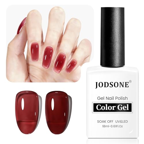 JODSONE 18 ml Jelly Burgundy Gel Nail Polish Jelly Wine Red Gel Polish Soak Off UV LED Art Manicure Salon DIY at Home