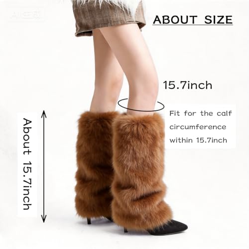Image of Peecabe Winter Women Faux Fur Fluffy Leg Warmers Fuzzy Long Boot Covers Furry For Christmas