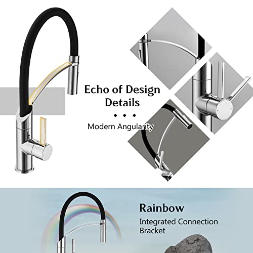 Flexible Küchenarmaturen mit herausziehbarem Brause, Schwarz, Chrom, Küchenarmatur, mit herausziehbarem Brause, Einhebel-Spültischarmaturen für Küche, 360° schwenkbarer Auslauf