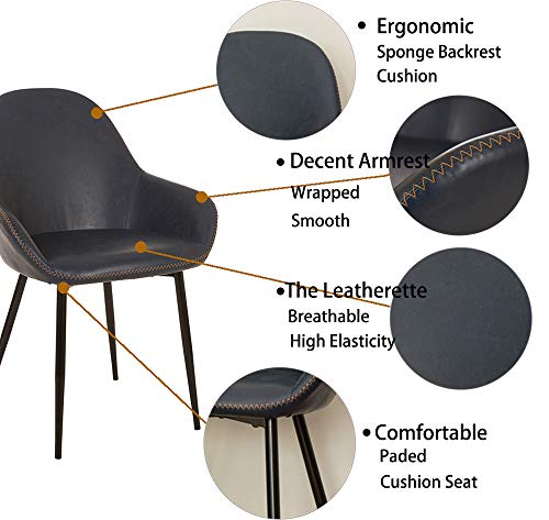 Glitzhome Mid-Century Dining Chairs Set Of 2 With Arm Leatherette Seat Metal Legs Living Room Bedroom Kitchen Modern Furniture, Navy Blue #TOP3