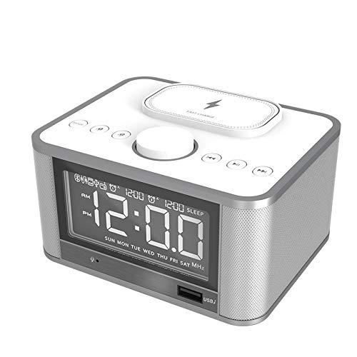 Led Digital Wecker, Radiowecker Bluetooth Mit Fm Radio Und Kabelloses Laden Von Qi-mobiltelefonen, Dual-Alarm, Lautsprecher, Aux/Tf, Große