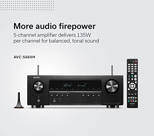 Denon AV Receiver 8K 5.2ch , Home Cinema Amplifier, Alexa Compatible, Dolby DTS-HD, Bluetooth, AirPlay 2 and HEOS Built-in Multiroom Audio - AVC-S660H