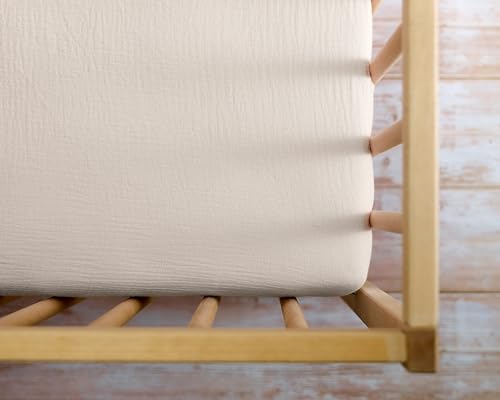 Image of Meracorallo Muslin Pack and Play Fitted Sheet, 100% Cotton, Beige | Soft Breathable Mini Crib Sheet, Pack N Play Sheet, 38x26 In, Playard Mattress Sheet for Baby Boys and Girls
