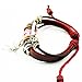 MORE FUN Charm Flower Bead Silver Tone Tube Leather Adjustable Length Wrap Bracelet (Bird)