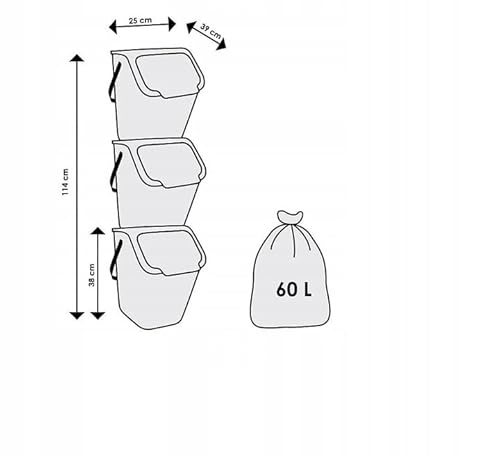 Go Practic Küchen Mülleimer 3x 25L Schwarz mit Deckel, für Gemischte Abfälle, Mülltrennsystem für Recycling, Abfallbehälter zur Trennung, Click-Funktion, Kunststoff Abfallbehälter zur Mülltrennung