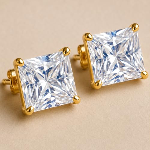 Image of ACCESSHER Gold-Tone Square Contemporary Stud Earrings | Fashion Jewellery, Valentine Gift for Girlfriend | Trendy Earrings for Women and Girls