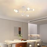 JAZME 6-Light Sputnik Chandelier, Matte White Ceiling Light Fixture, Semi Flush Mount Metal Pendant Lighting, Modern Industrial E27 Lamps for Living Room Kitchen Bedroom Hallway (No Bulbs)
