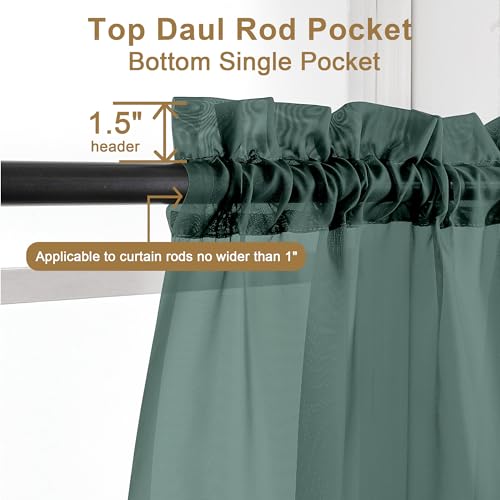 Image of Chyhomenyc Hunter Green Sheer Curtains 63 Inch Length 2 Panels, Rod Pocket Solid Window Sheer Curtain Panels, Elegant Curtains & Drapes for Living Room Bedroom 2 Panels (Hunter Green, 42 W x 63 L)