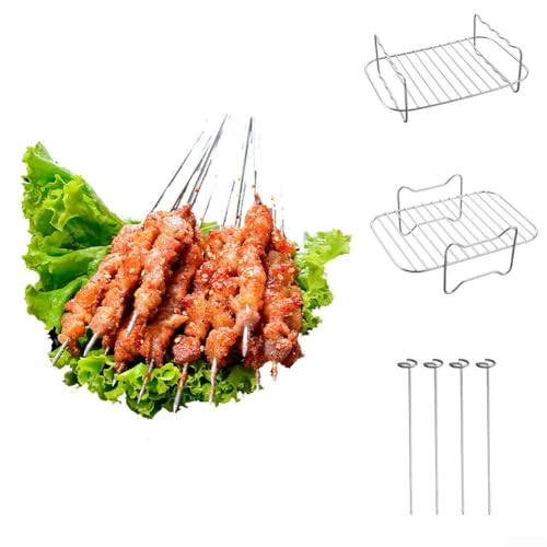 Support à brochettes en acier inoxydable pour friteuse à air - Excellent accessoire pour barbecue et barbecue (grille à 4 broches)