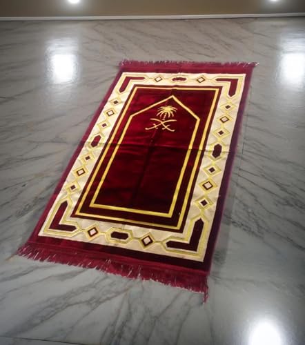 Image of Weavers Villa Prayer Mat /Aasan /Meditation Mat - Velvet Mat for Pooja, Meditation, Namaz - Maroon 70cm X 110cm - Perfect Aasan for Puja /Prayer - Floor Mat for Sitting, Multipurpose Rug