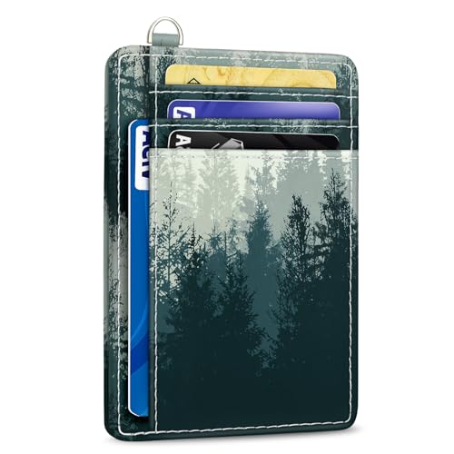 Image of Yonlevres Forest Credit Card Holder Slim RFID Wallet Women Small Travel | Front Pocket, Handy, RFID Blocking, Woman Girls Ladies Gifts, D-ring for Keychain,Thin Mini Card Case, ID Window, PU Leather