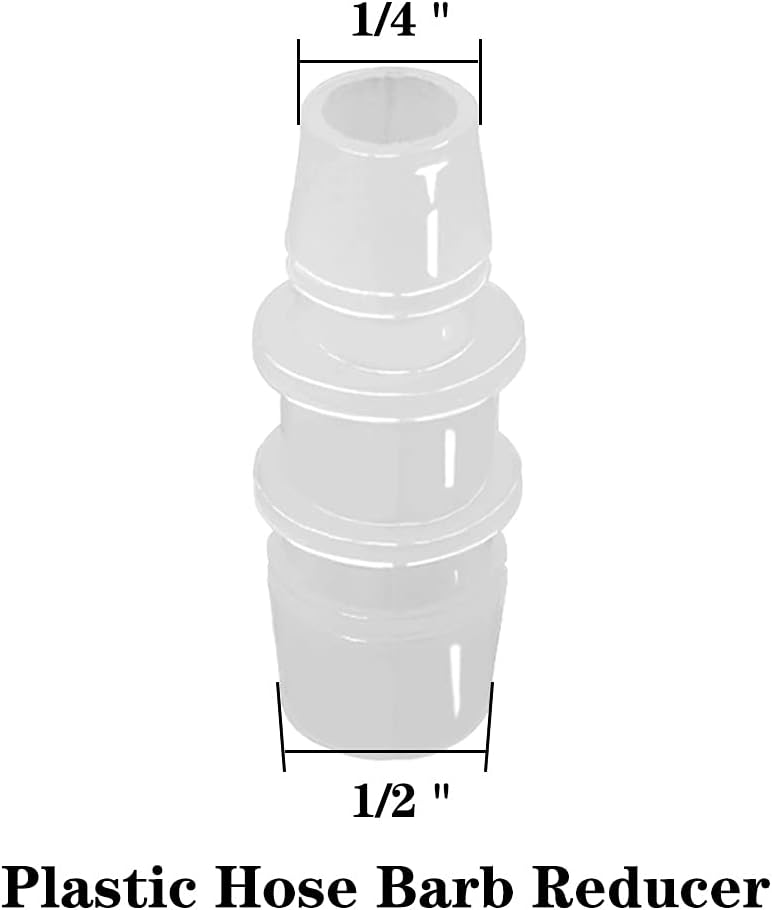 1/2" to 1/4" Hose Barb Reducer Pipe Fittings Adapter Plastic Joint connector Splicer Mender for Aquarium Household Transport Fuel Gas Liquid Air (Pack of 4)