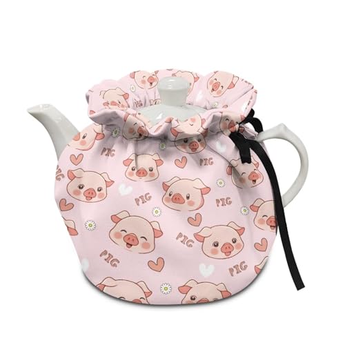 doginthehole Pink Pig Tea Cosy for Small Teapot Insulated Kettle Cover Cute Drawstring Tea Pot Cozies Warm Cloth Tea Pot Cover Replacement Breakfast Pots Dust Covers