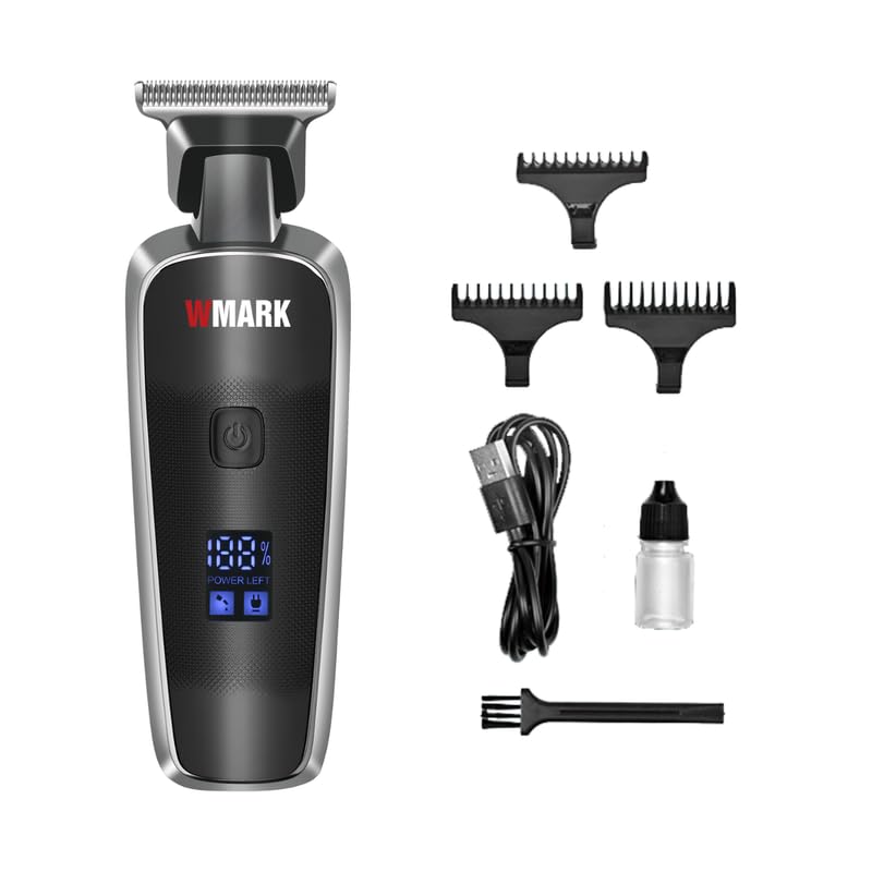 WMARK Men Ng-204 Digital Display Pro Li Outliner Cordless T Blade Hair Clipper Professional 0.1 Gapped Outlining For Barbers 0.1Mm Balding Shape Up 7000 Rpm Powerful Rotary Motor Runtime 90 Min,Black