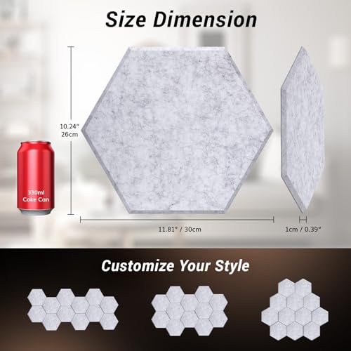 Image of 18 Pack Hexagon Acoustic Panels, TONOR 12 inchx 10 inchx 0.4 inch High Density Sound Proof Panels for Walls, Sound Dampening Insulation Treatment Wall Panels, Sound Absorbing Padding for Studio, Office, Home Grey