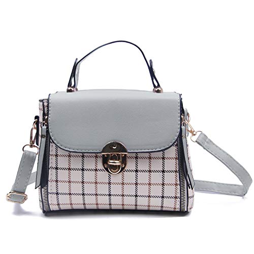 LUI SUI Frauen Handtaschen Pu Leder Casual Travel Damen Top Griff Gitter Crossbody Schulter Umhängetasche Geldbörse Grau