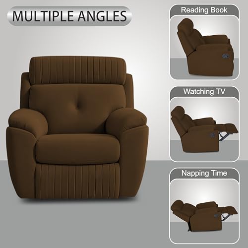 Image of Adorn India Premium Majestic 1 Seater Recliner Manual Sofa Chair | Brown Suede Velvet Fabric | Soft Padded Back Rest & Handrest | Living Room Recliner Chair | 3 Years Warranty