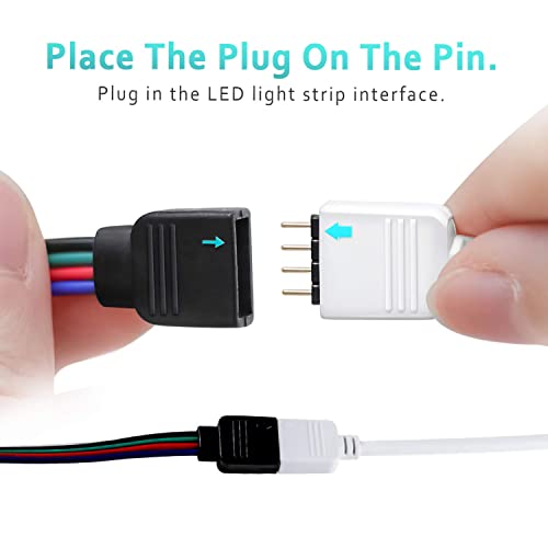 Nelyeqwo 4 Pack 2M 6.5Ft Rgb Extension Cable Led Strip Connector 4 Pin Solderless Strip Jumper Cables Kit With 8 Pack 4 Male Pin Connector For 5050 3528 Rgb Led Strip Light (6.56Ft) #TOP2