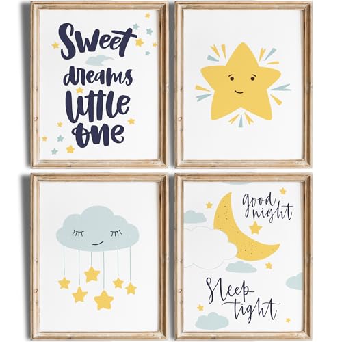 Image of Nursery Set Art Prints (Set of 4) - Unframed - 8x10s | Sweet Dreams Little One | Perfect for Baby Room, Toddler Bedroom, or Playroom Decor | Cute and Whimsical Designs for Cozy and Dreamy Atmosphere
