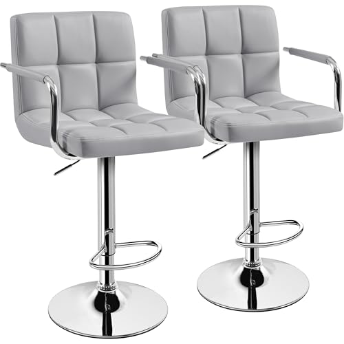 Image of Yaheetech Bar Stools Set of 2, Adjustable Swivel with Backs, Light Gray