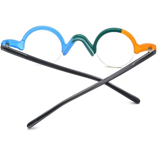 Image of HEPIDEM Matte Multicolor Acetate Glasses Frame Women,Semi Rimless Round Optical Eyeglasses