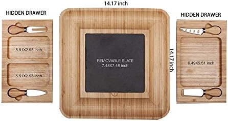 Traversa Bamboo Cheese Board Set - Handcrafted Cheeseboard with Cheese Slate Knife Set - Charcuterie Cheese Gift Set - Brie Cheese Platter with Stainless Steel Cheese Knives - Serving Cheese Tray