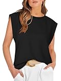 REORIA Womens Summer Cap Sleeve Cotton Tank Tops 2025 Fashion Outfits Business Casual Loose Fit Dressy Basic Tees Teacher Shirt Black Medium