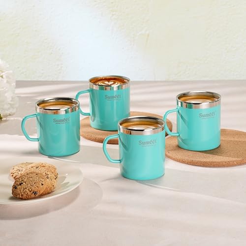 Image of Sumeet Stainless Steel Coloured Double Wall Tea /Milk /Coffee Mug Set of 4Pc - 300ml - Green