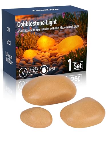 Image of LEONLITE 5CCT Low Voltage Pebble Shape Lights Outdoor 3Pcs Yellow