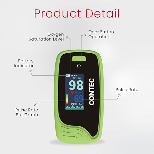 Image of Contec CMS50-Pro Fingertip Pulse Oximeter - SpO₂, Pulse Rate & PI Monitor with Waveform Display.