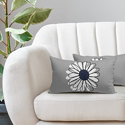 Sweetshow Navy Blue White Daisy Pillow Covers 12X20 Set Of 2 Spring Summer Gray Colored Decorative Throw Pillows Outdoor Modern Art Flower Pillowcase Lumbar Linen Cushion Case For Home Sofa Couch Bed #TOP1