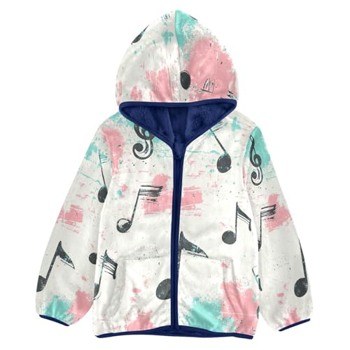 Musical Notes on Background Toddler Fleece Jacket Girl Boys Hooded Fleece Jacket Coat Warm Outwear Zip-up 3-10T