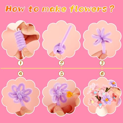 Image of 100Pcs Pipe Cleaners Craft, Pink Chenille Stems for Craft Supplies | Pipe Cleaners Bulk for Home Arts and Crafts Supplies, DIY Festivals Bouquet Limpia Pipas for Flower Making