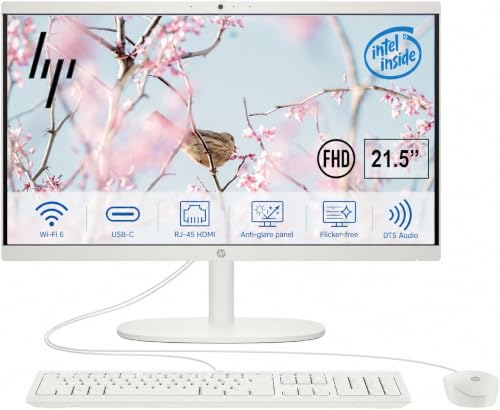 Image of HP 22 inch FHD All-in-One Desktop Computer, 8GB DDR5 RAM, 128GB UFS Storage,13th Gen Intel Quad-Core N100 CPU, WiFi 6, Bluetooth 5.3, RJ45, USB-C (10Gbps), UHD Graphics, 720p Cam, Office 365 for Web