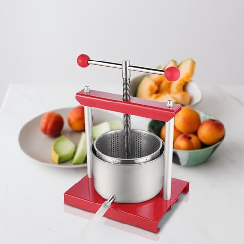 LILIIN 3 Liter Edelstahl Obstpresse Manuell, 430 Stahl Fruchtpresse Weinpresse, Pressung für Trauben, Obst, Fleisch, Herbs, Käseherstellung, inkl. Auffangtopf mit Auslaufrohr(3L)