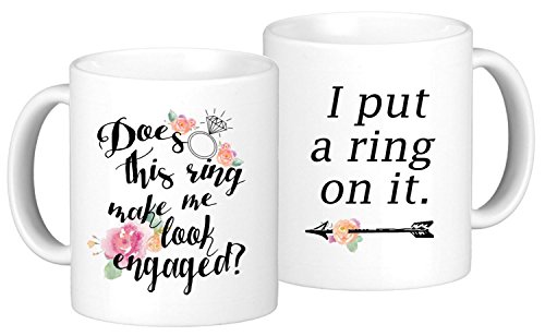 Oh, Susannah Engagement Coffee Mug SET Does this ring make me look engaged? and I put a ring on it 2 11oz Mugs In White Gift Boxes Fiance Bride To Be For Her Present