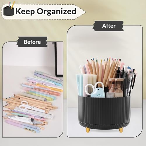 Image of SKYDUE 360 Degree Rotating Desk Organizer, Dual-Purpose Pencil Pen Holder for Desktop, Rotating Desk Pen Organizer with 5 Slots, Office Supplies, Pencil Cup for Office, School, Home