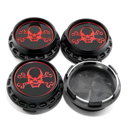 GTownWorks 67mm 2.64" Wheel Center Caps for TE37 19inch CE28N 16 17 18 19inch XXR 002.5 XXR 536 XXR 552 XXR 968 Center Hubcaps 4 Pack Black Skull Center Cover Replacement for Rim
