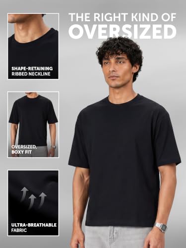Image of XYXX Solid Boxy Oversized Roundneck Tshirt for Men
